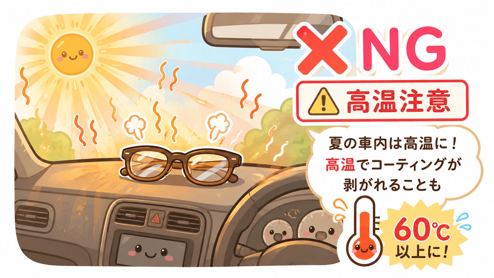 夏の車内はNG！60℃以上になってコーティングが剥がれる可能性