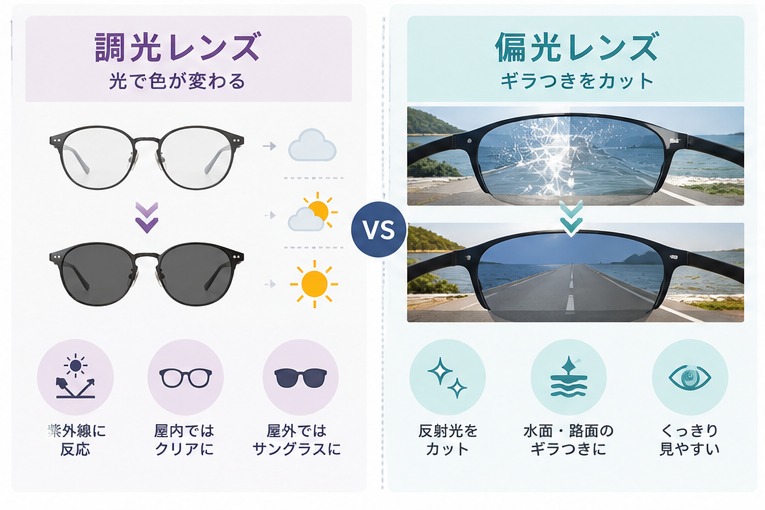 調光レンズと偏光レンズの違い