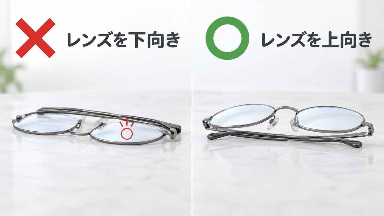 レンズを下向きに置くのはNG、上向きが正解